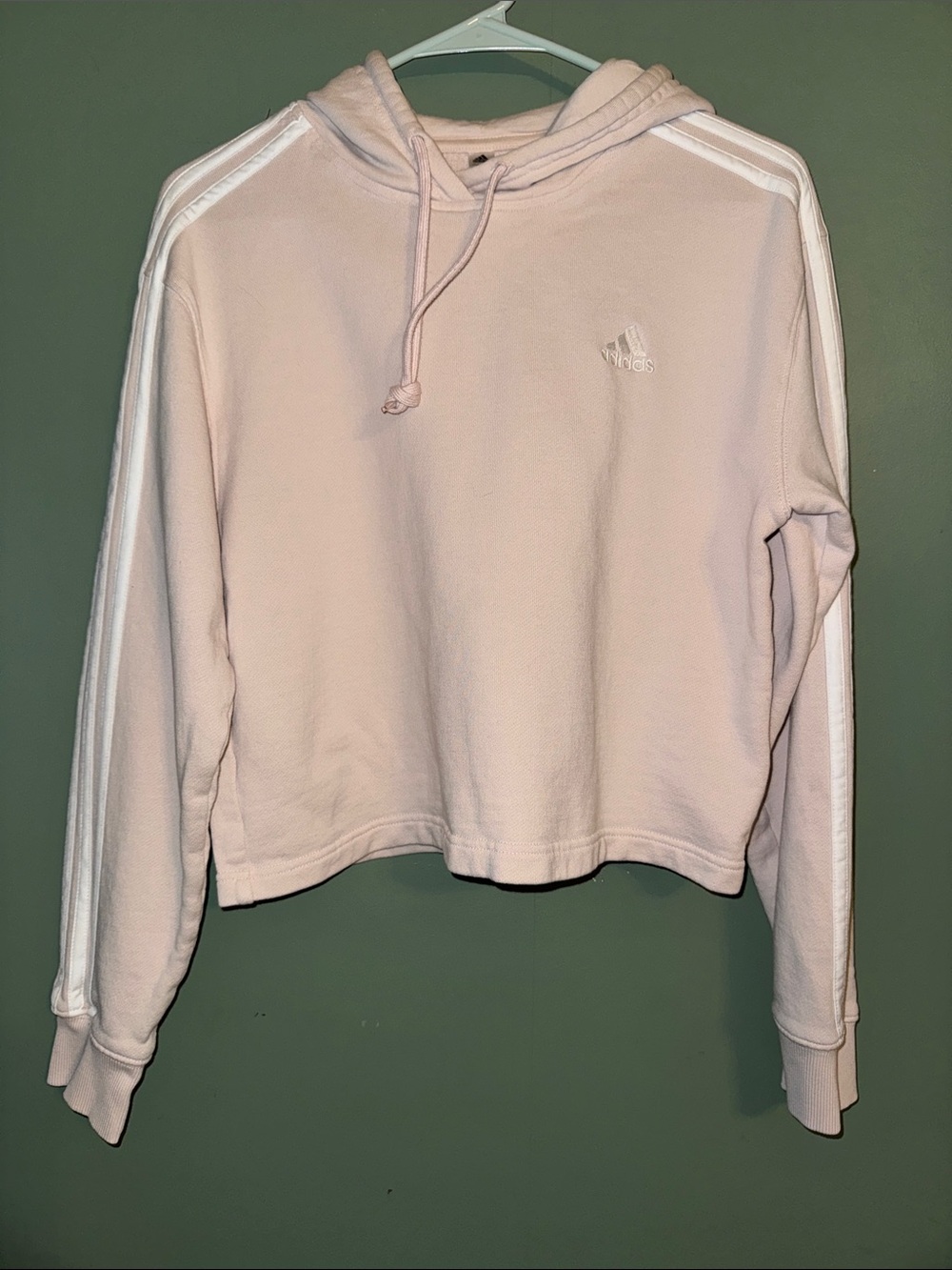 Adidas Essentials 3 stripe French terry cropped pullover hood sweatshirt size M